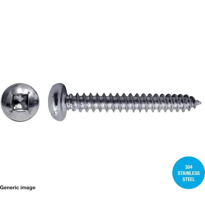 Sentinel Pan Head Self Tapping Screw (Square Drive) 304 Grade Stainless Steel - Box of 1000 - Various Sizes