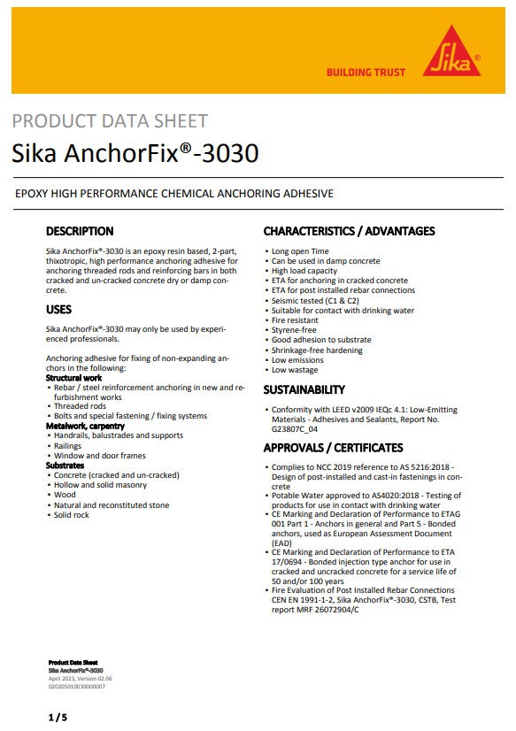 Sika AnchorFix 3030 585ml Cartridge - Box of 12