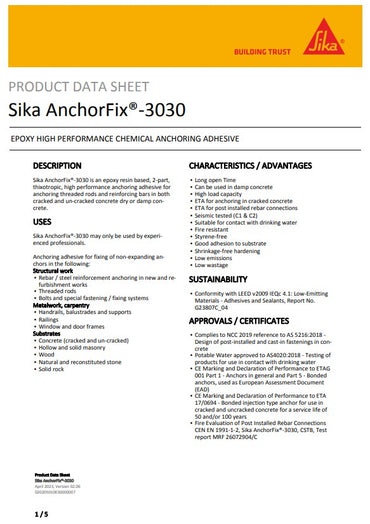 Sika AnchorFix 3030 585ml Cartridge - Box of 12