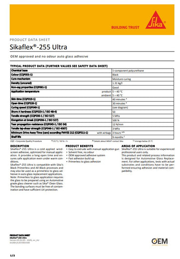 SikaFlex-255 Black 310ml Cartridge - Box of 12