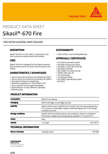 SikaSil-670 Fire Grey 300ml Cartridge - Box of 12