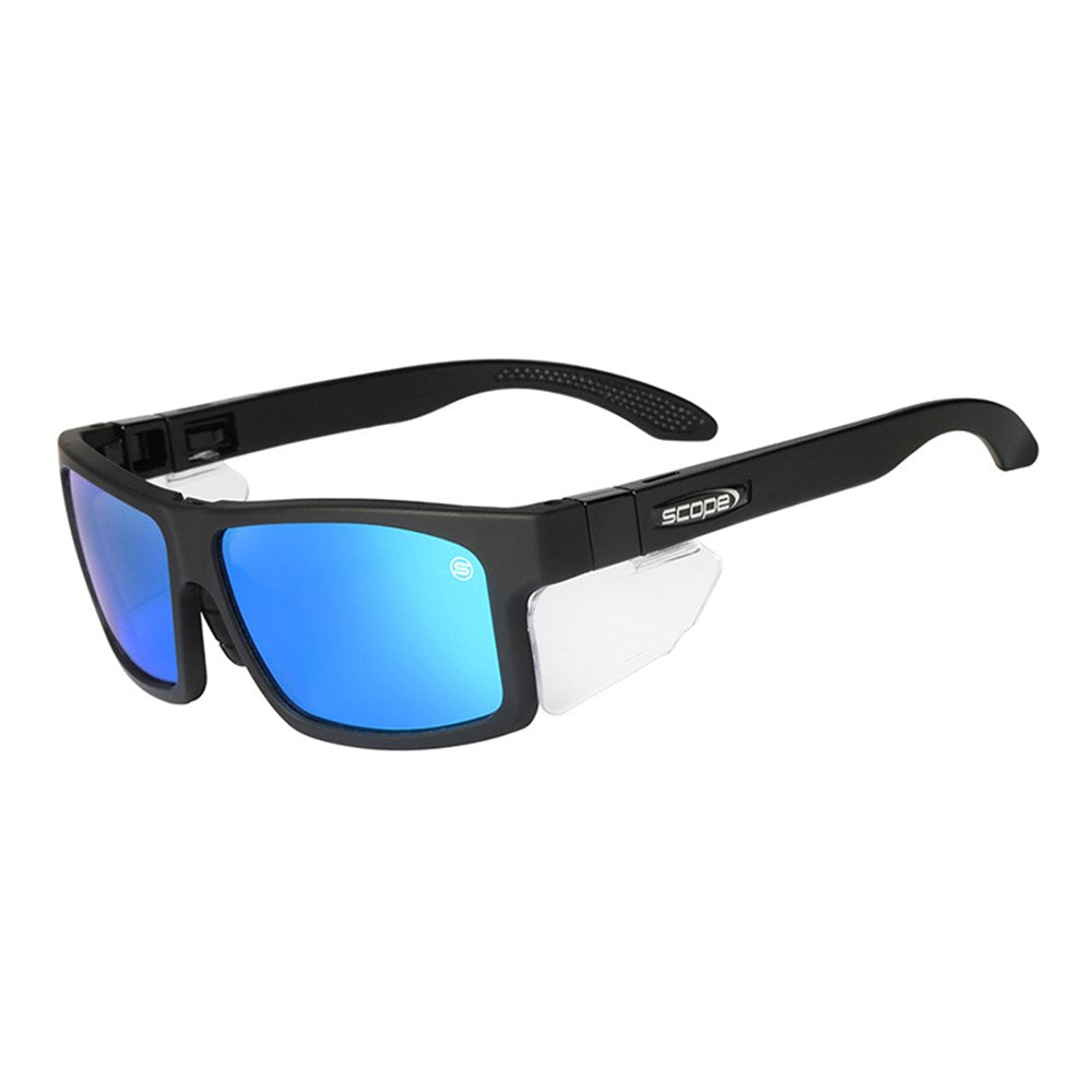 Scope Cross Fit Frozen Black Frame Safety Glasses with X-Fit Temples - 6 Lens Colour Options