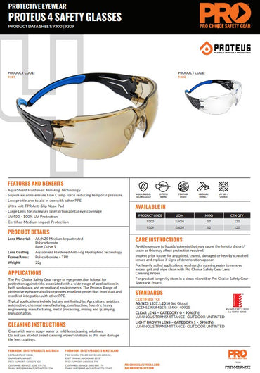 Pro Choice Proteus 4 Safety Glasses Light Brown Lens Super Flex Arms