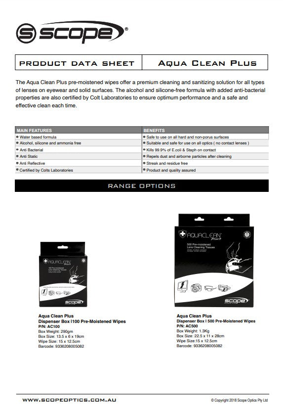 Scope Aqua Clean Plus - Bottles, Wipes and Cleaning Stations