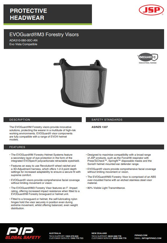 JSP Safety Helmet M3 Forestry Replacement Visor
