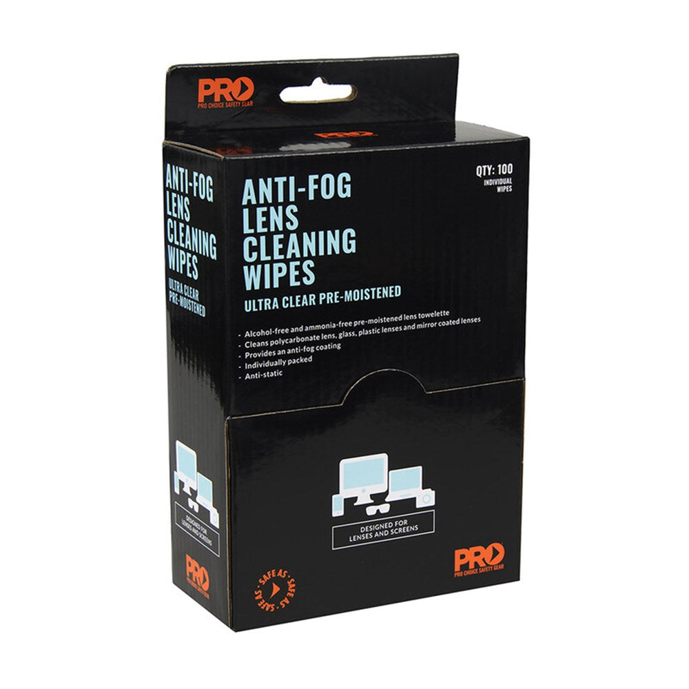 Pro Choice Lens Cleaning Wipes - Anti-Fog or Alcohol Free Box of 100