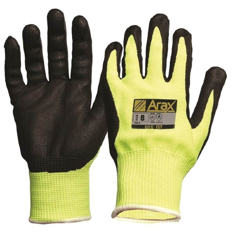 Pro Choice Arax Gold, Nitrile Sand Dip On Hi Vis Yellow Liner - 1, 6 or 12 Pairs in 6 Size Options