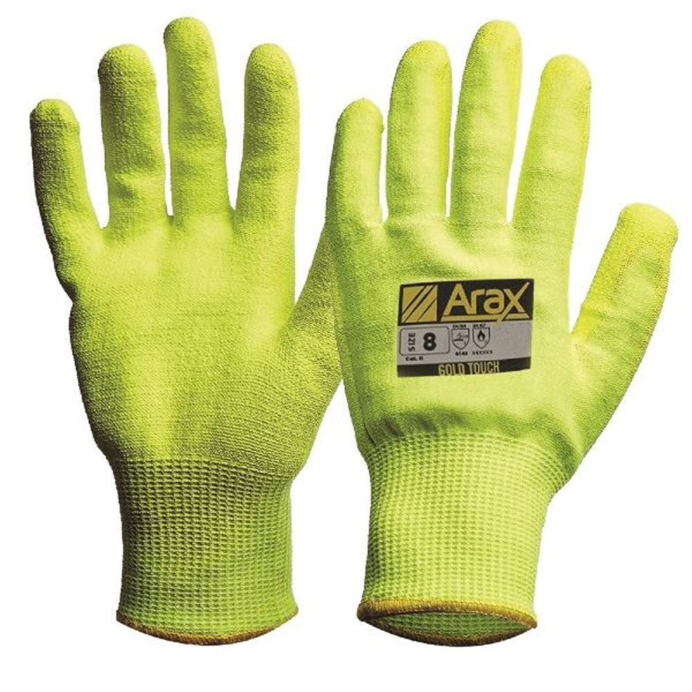 Pro Choice Arax Gold Hi Vis Yellow With Hi Vis Yellow PU Palm - 1, 6 or 12 Pairs in 5 Size Options