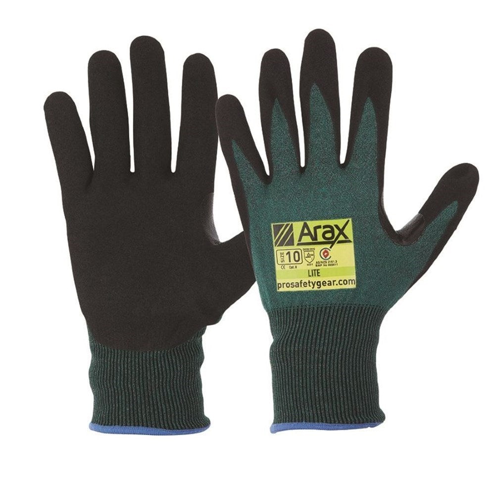 Pro Choice Arax Green Nitrile Sand Dip Palm - 1, 6 or 12 Pairs in 5 Size Options