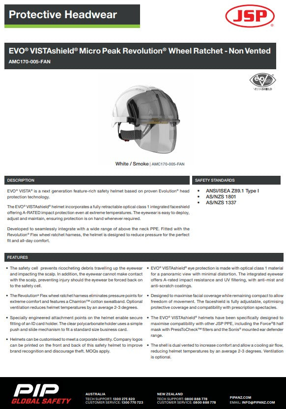 JSP Evo Vista Shield White/Smoke Helmet Wheel Ratchet Clear Visor - Vented or Non Vented