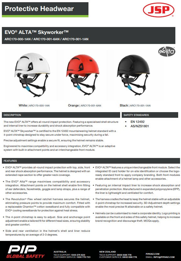 JSP Evo Alta Skyworker Vented Helmet With Wheel Ratchet in 3 colour options