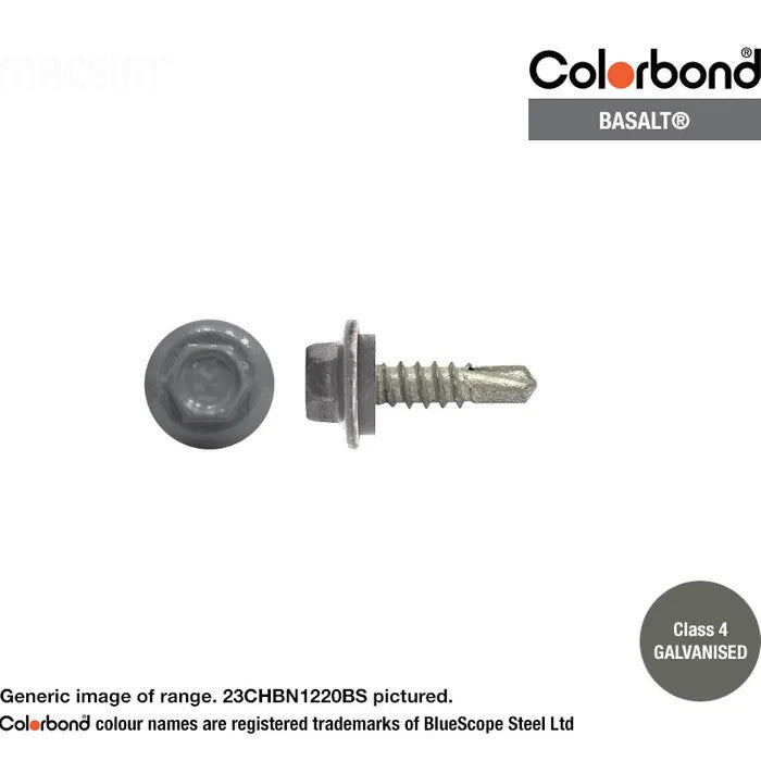 Macsim Hex Washer Face Self Drilling Galvanised PAINTED HEAD Screws - Box of 1000 - Various Sizes and Colours
