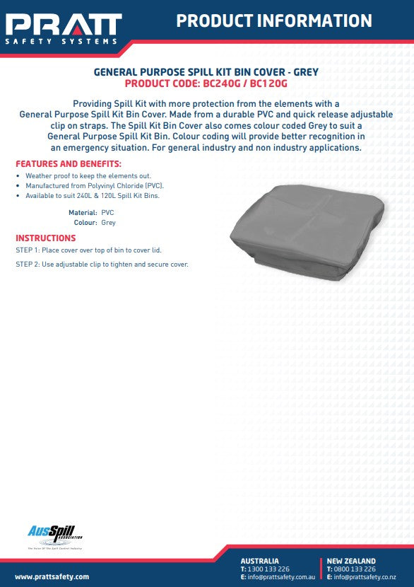 Pratt 120L Bin Cover - Grey or White