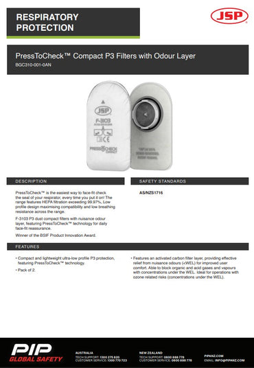 JSP Press To Check Compact P3 Filters With Odour Layer