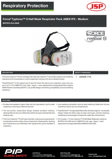 JSP Force Typhoon 8 Half Mask Respirator Pack With Abek1P2 Filters