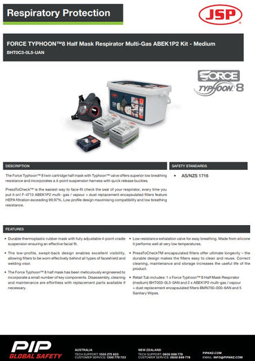 JSP Force Typhoon 8 Half Mask Respirator Multi-Gas Kit With Abek1P2 Filters