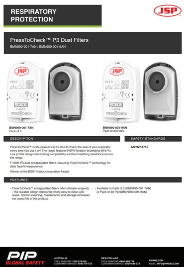 JSP Press To Check P3 Dust Filters - Pack of 2