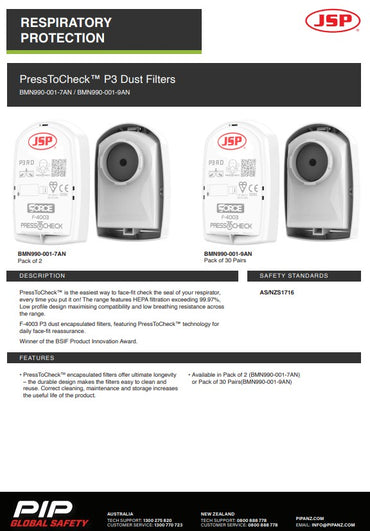 JSP Press To Check P3 Dust Filters - Pack of 30