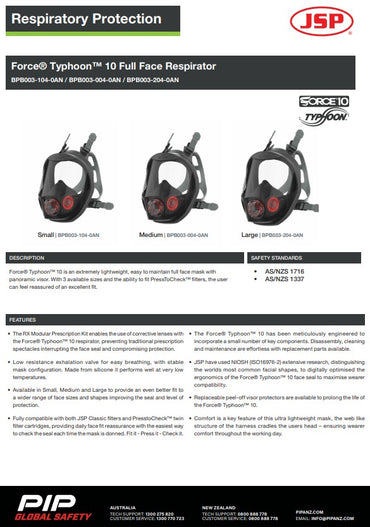 JSP Force Typhoon 10 Full Face Respirator - 3 sizes
