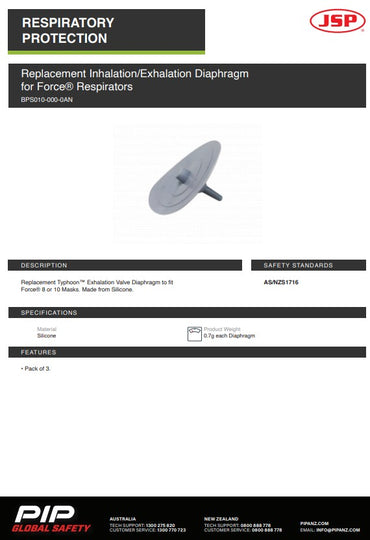 JSP Replacement Inhalation / Exhalation Diaphragm For Force Typhoon 10