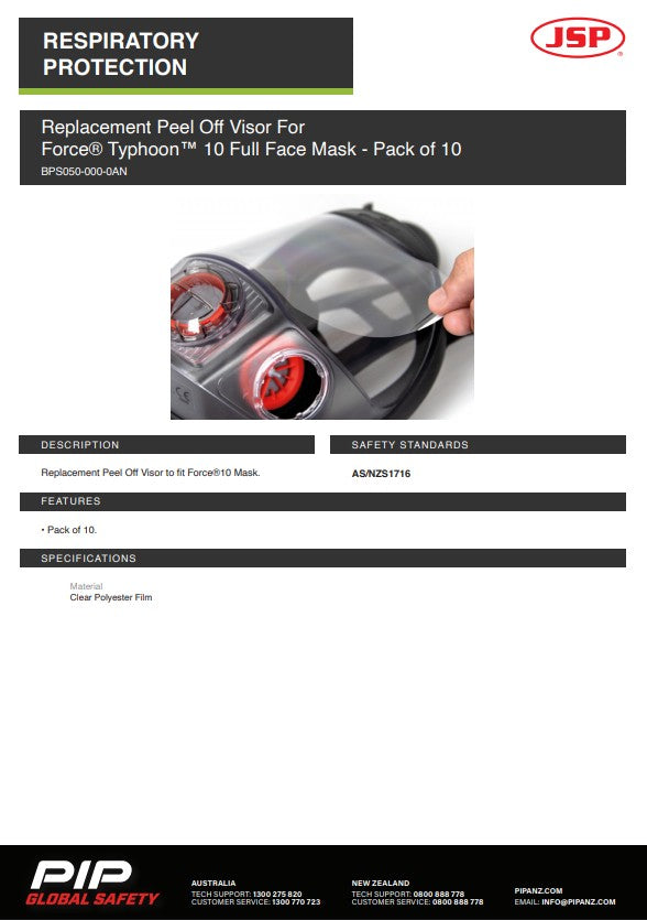 JSP Replacement Peel Off Visor For Force Typhoon 10 - Pack of 10
