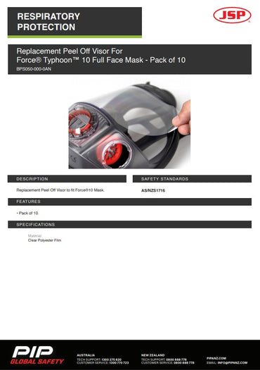 JSP Replacement Peel Off Visor For Force Typhoon 10 - Pack of 10