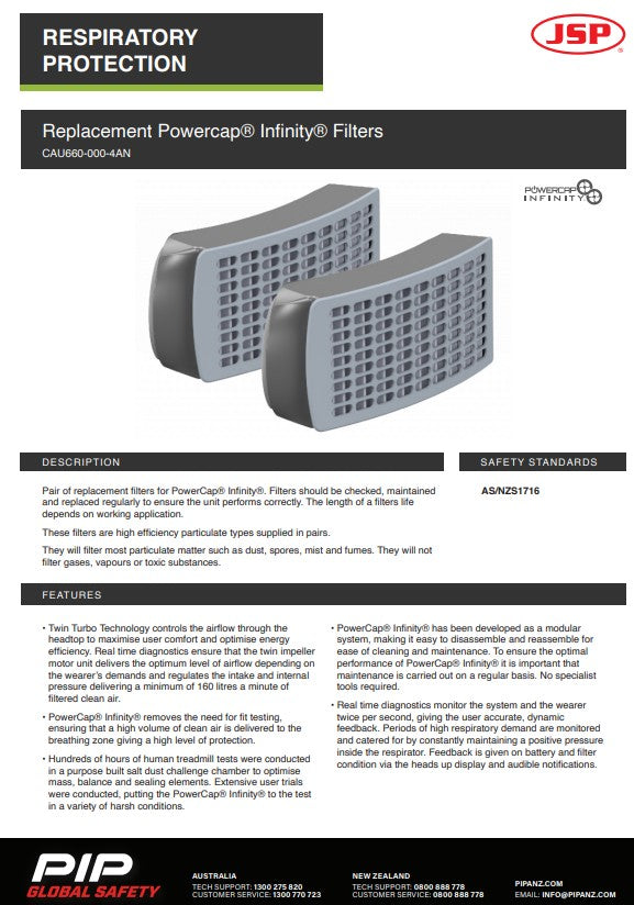 JSP Replacement Powercap Infinity Filters - one pair