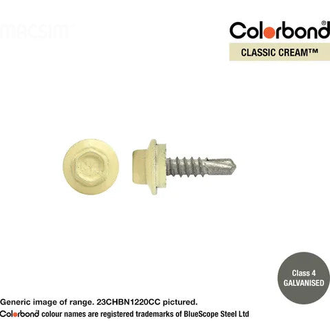 Macsim Hex Washer Face Self Drilling Galvanised PAINTED HEAD Screws - Box of 1000 - Various Sizes and Colours