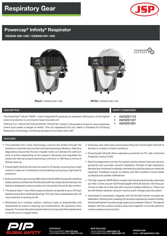 JSP Powercap Infinity PAPR Respirator Helmet with Advanced Respiratory Protection