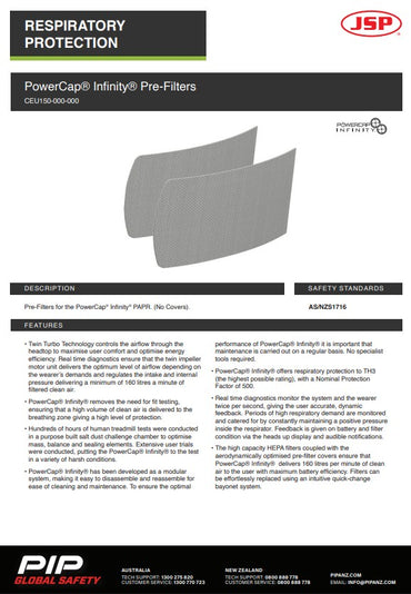 JSP Powercap Infinity Pre-Filters - Pack Of 100 (50 pairs)