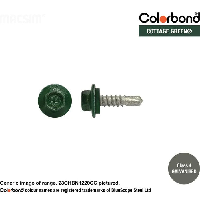Macsim Hex Washer Face Self Drilling Galvanised PAINTED HEAD Screws - Box of 1000 - Various Sizes and Colours