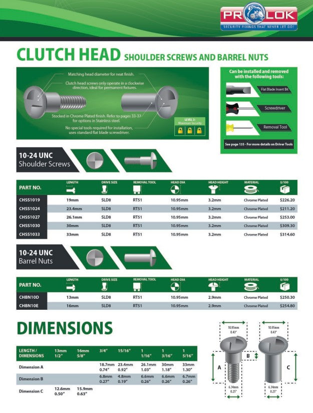 Clutch Head Barrel Nut Box of 100 - 2 Size Options