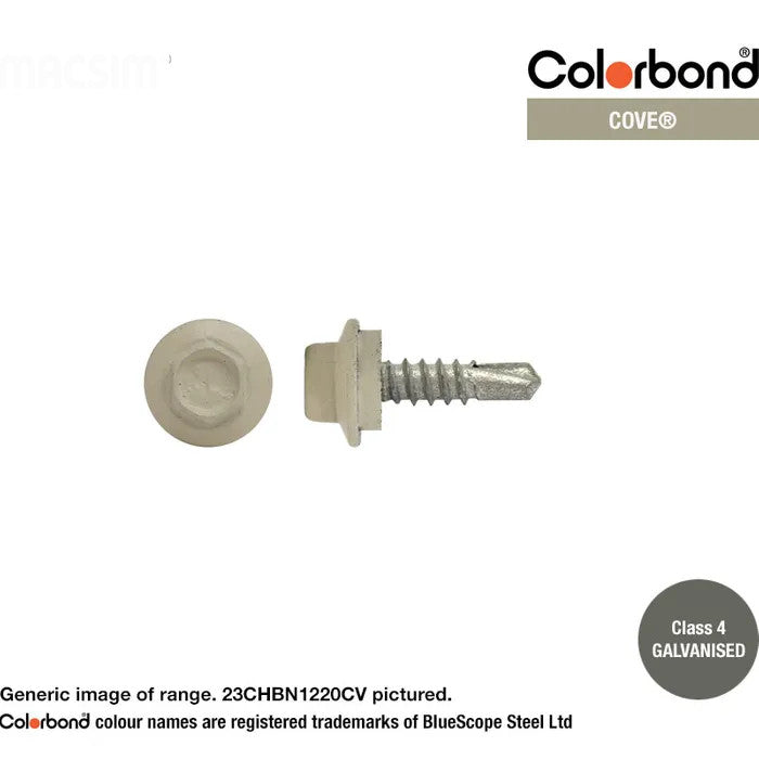 Macsim Hex Washer Face Self Drilling Galvanised PAINTED HEAD Screws - Box of 1000 - Various Sizes and Colours
