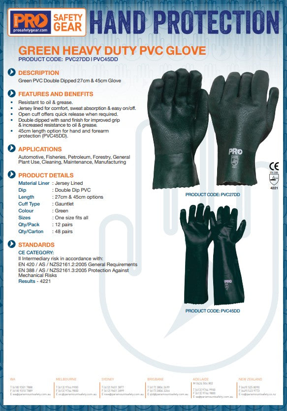 Pro Choice Double Dipped PVC Gloves one size - 12 Pairs 27cm or 45cm