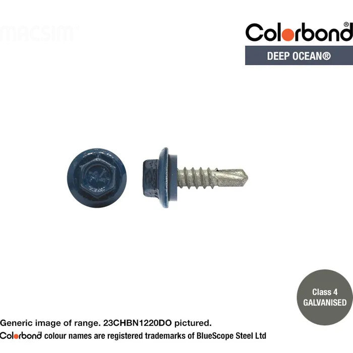 Macsim Hex Washer Face Self Drilling Galvanised PAINTED HEAD Screws - Box of 1000 - Various Sizes and Colours