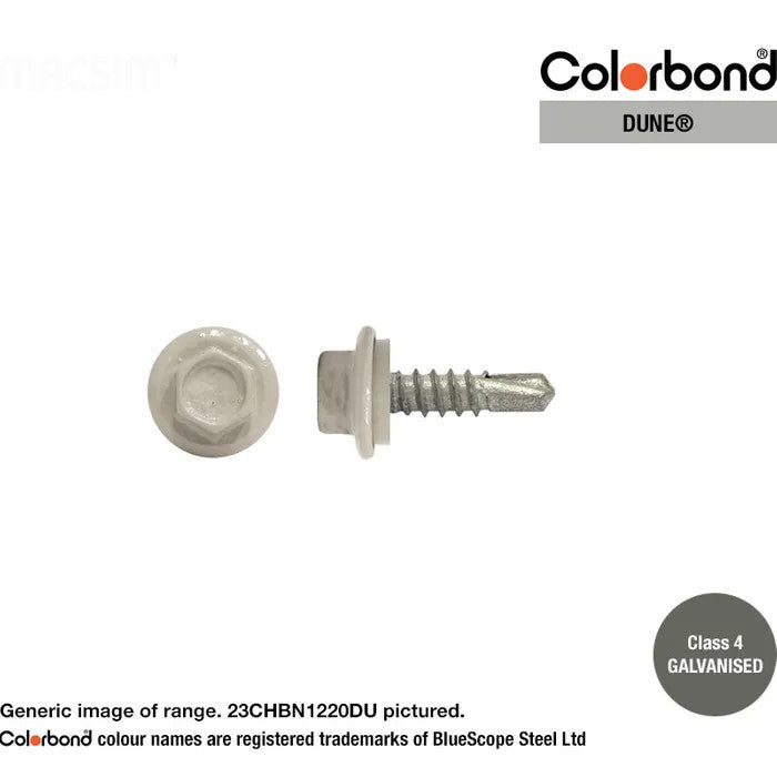 Macsim Hex Washer Face Self Drilling Galvanised PAINTED HEAD Screws - Box of 1000 - Various Sizes and Colours