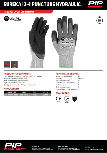 Eureka 13-4 Puncture Hydraulic Gloves - Size 9 and 10 only