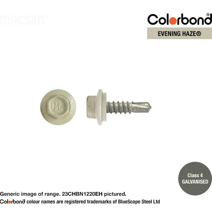 Macsim Hex Washer Face Self Drilling Galvanised PAINTED HEAD Screws - Box of 1000 - Various Sizes and Colours