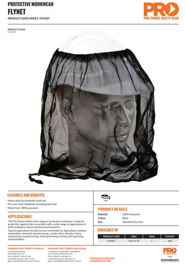 Pro Choice Flynet Fly & Mosquito Net suitable to fit over most headwear