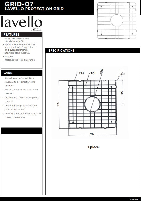 Meir Lavello Protection Grid for Kitchen Sink MKSP-S840440D