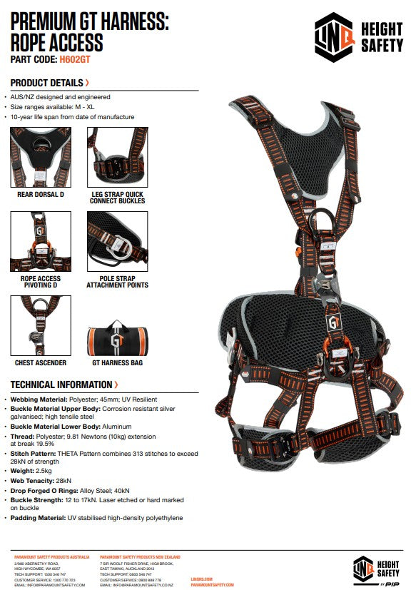 Linq Premium GT Harness - Rope Access, Multi-Purpose, Riggers or Tower Harnesses