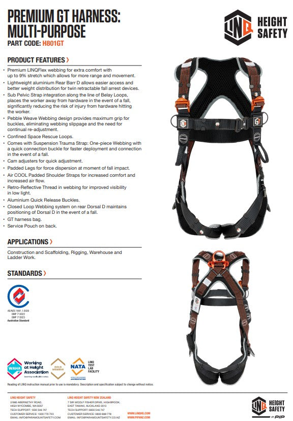 Linq Premium GT Harness - Rope Access, Multi-Purpose, Riggers or Tower Harnesses