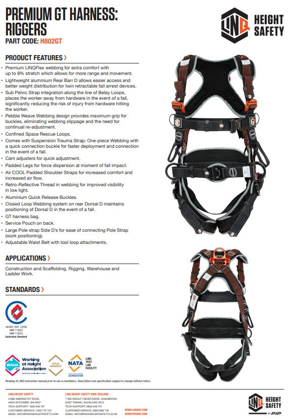 Linq Premium GT Harness - Rope Access, Multi-Purpose, Riggers or Tower Harnesses