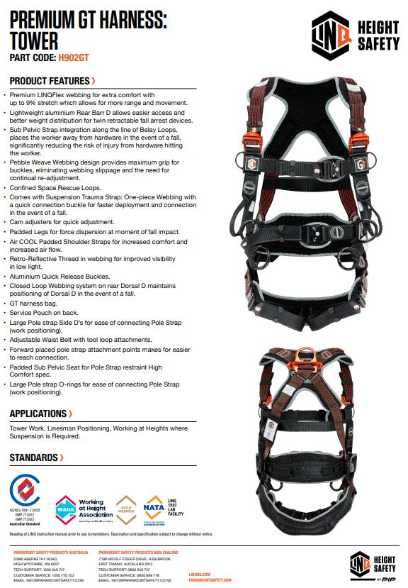 Linq Premium GT Harness - Rope Access, Multi-Purpose, Riggers or Tower Harnesses