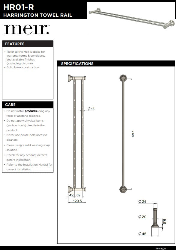 Meir Harrington Brushed Nickel Double Towel Rail
