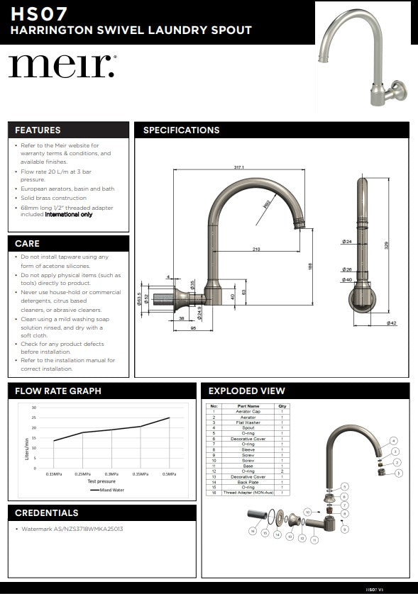 Meir Harrington Brushed Nickel Wall Mount Swivel Spout