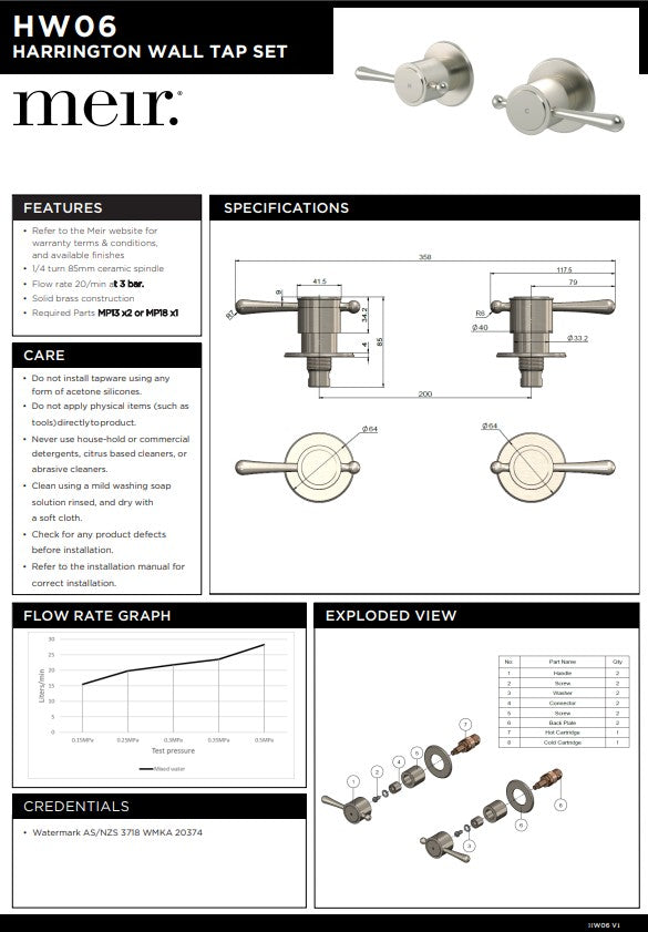 Meir Harrington Brushed Nickel Quarter Turn Wall Tap Set
