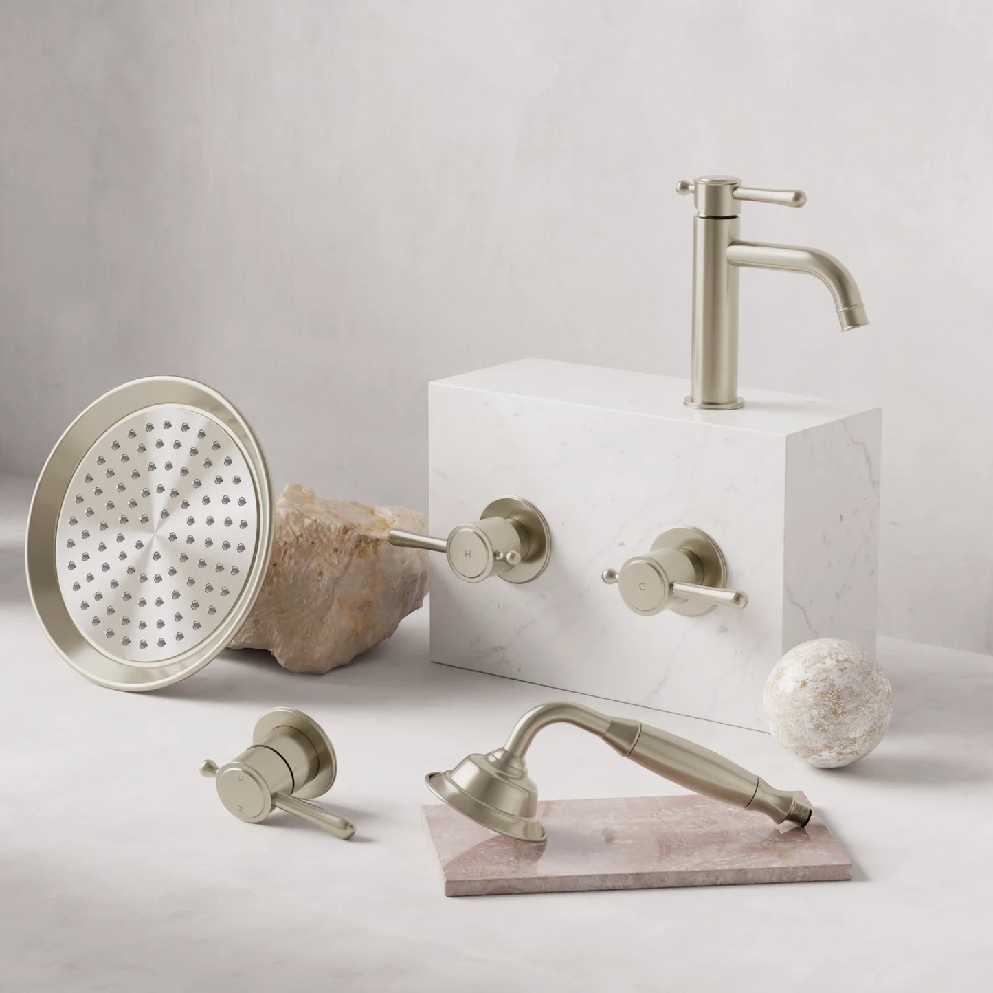 Meir Harrington Brushed Nickel Combination Shower Rail Set