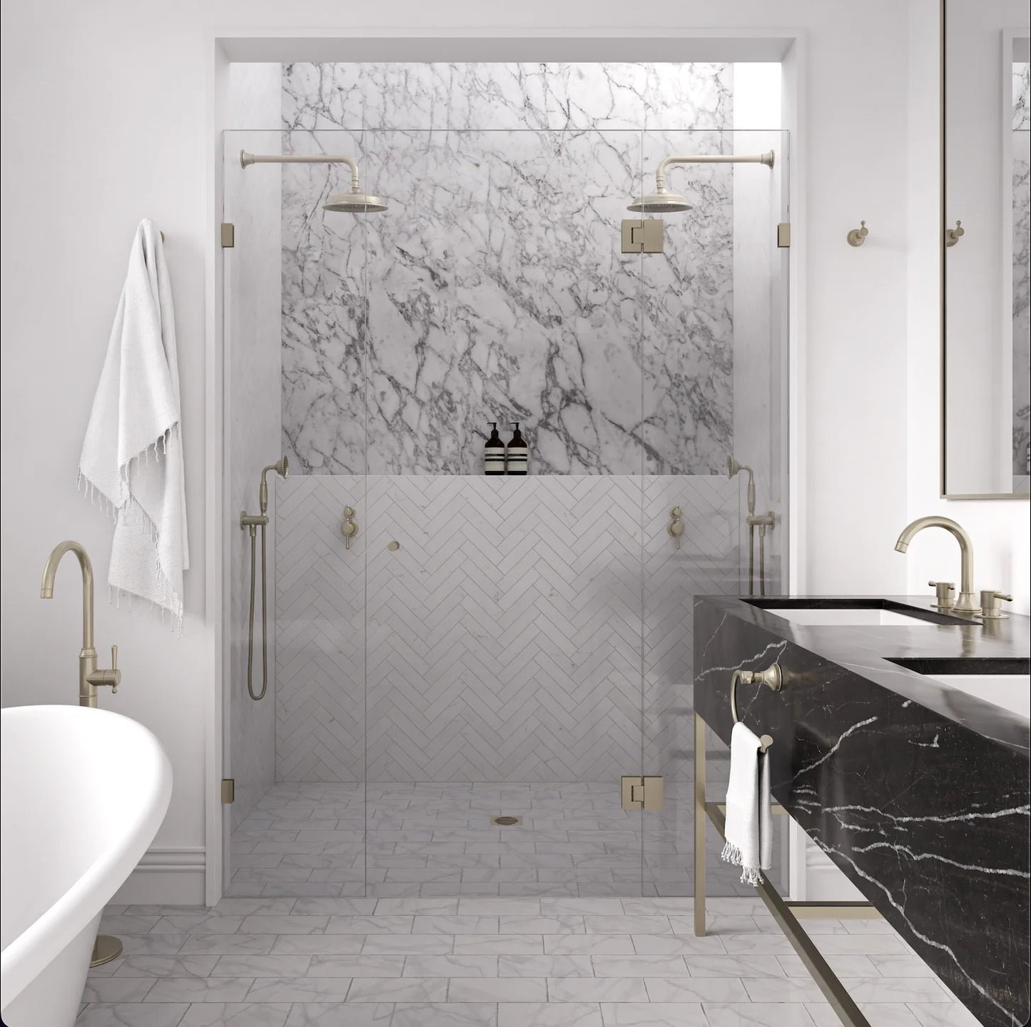 Meir Harrington Brushed Nickel Combination Shower Rail Set