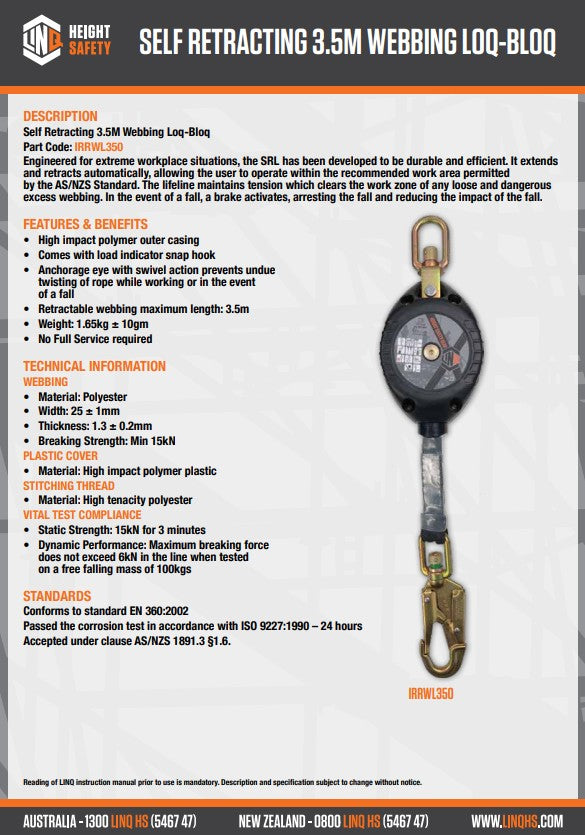 Linq Self Retractable LOQ-BLOQ Webbing Lanyard - 2 Length Options